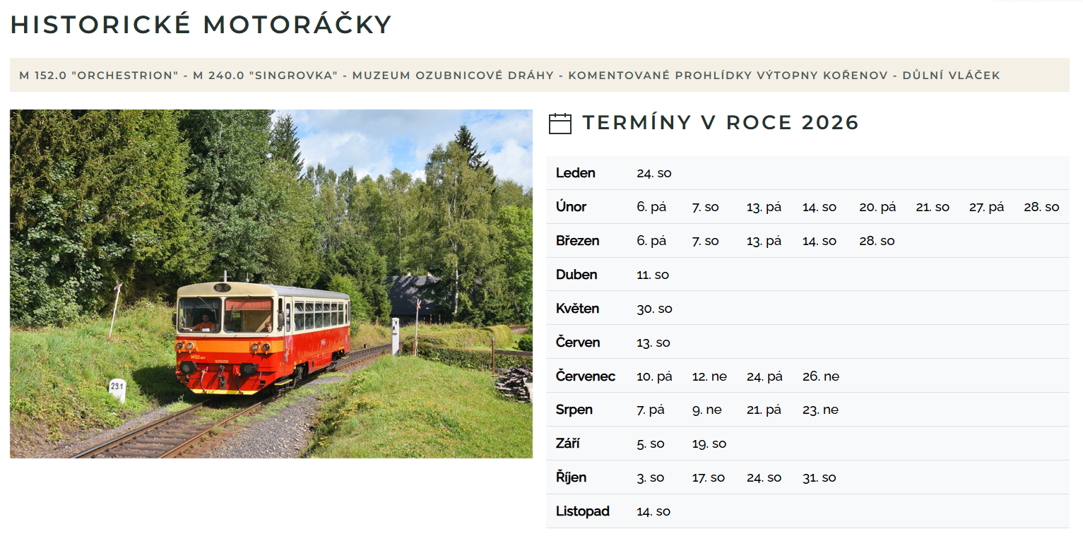 Historické motoráčky termíny 2026 Zubačka